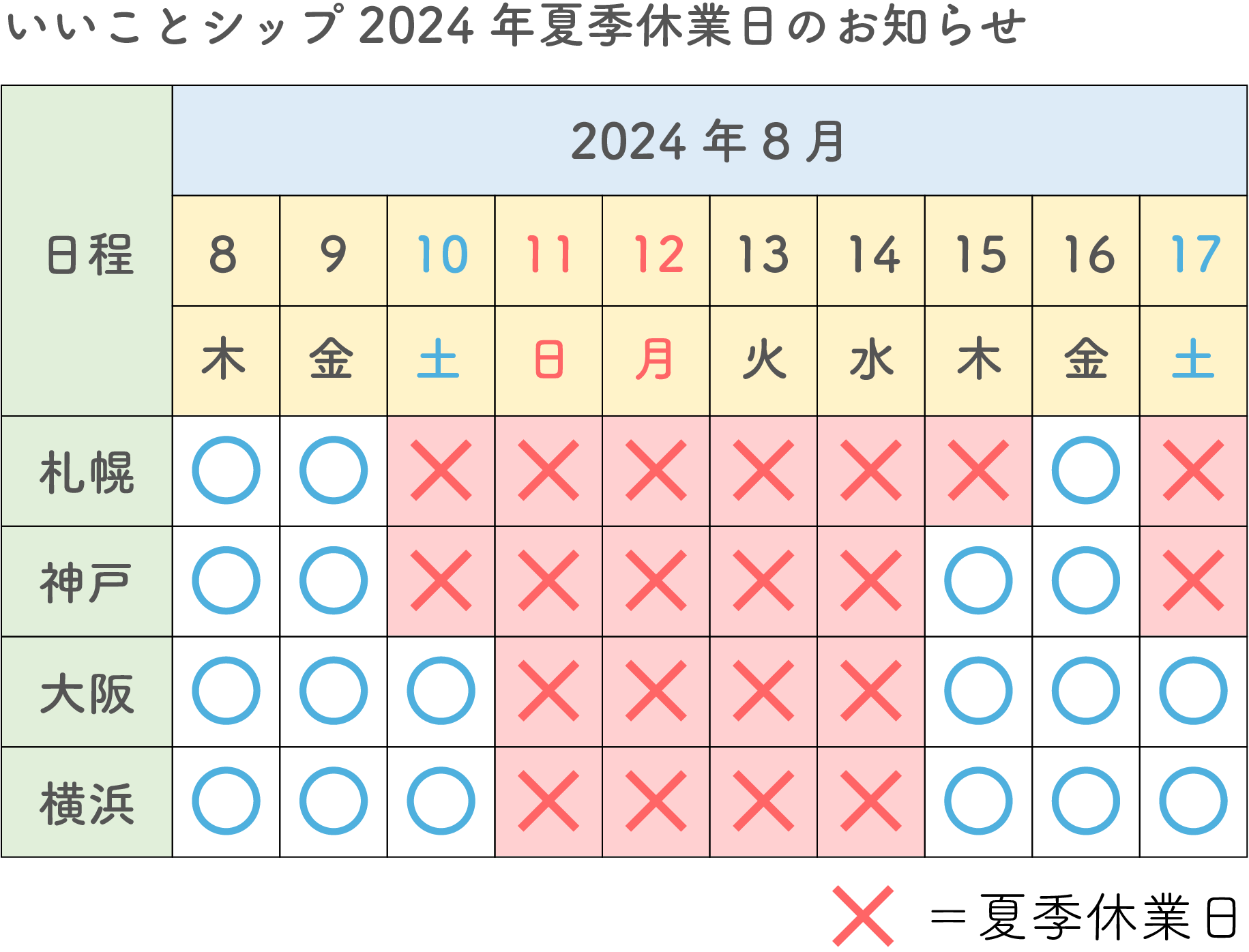 【重要】２０２4年夏季休業日のお知らせ